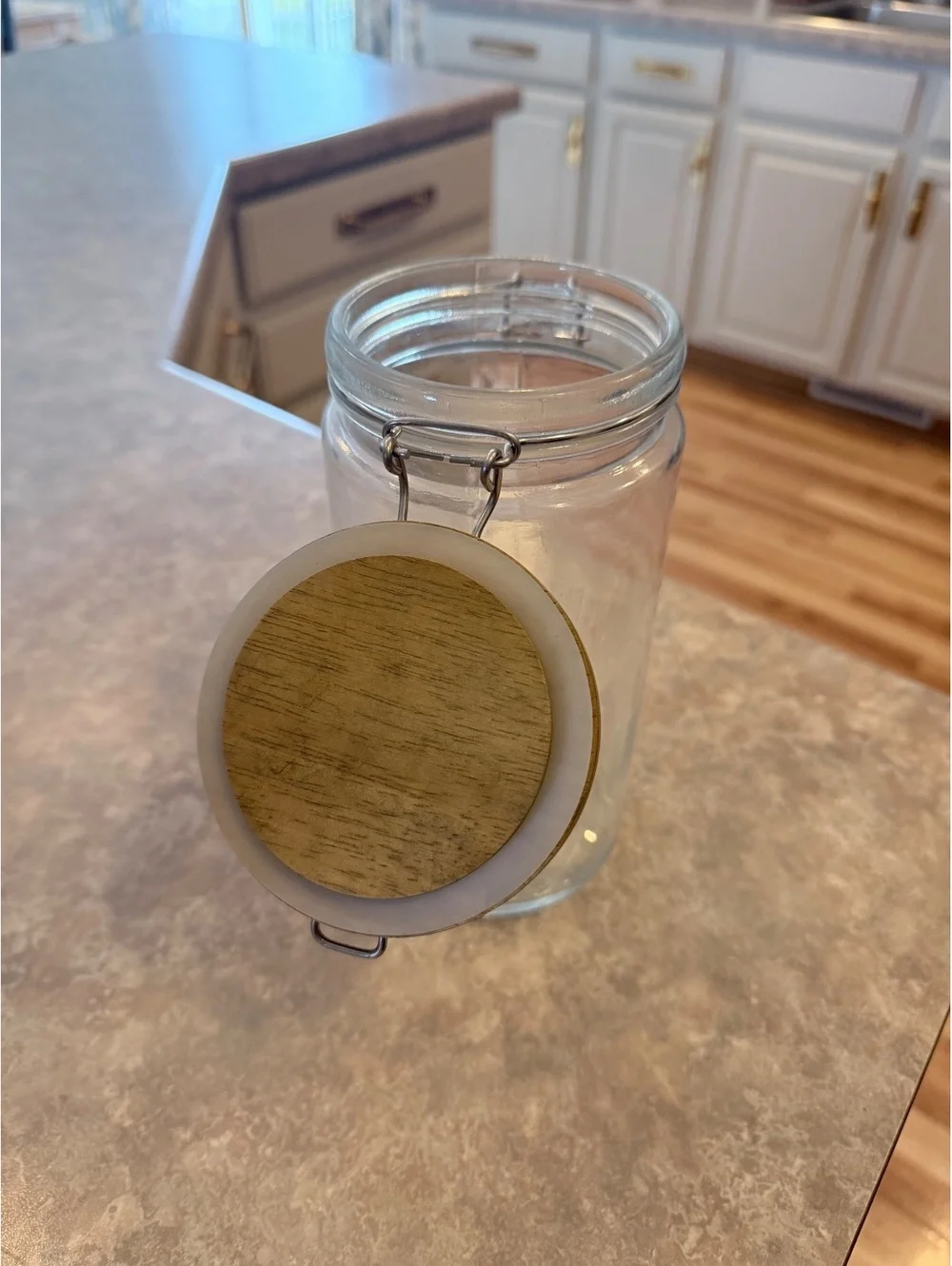 Clear Glass Pantry Storage Jar with Wood Clamp Lid